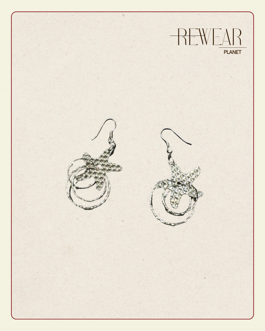 Vintage Sterling Silver Starfish Dangle Earrings – Diamond Cut Textured Hoops
