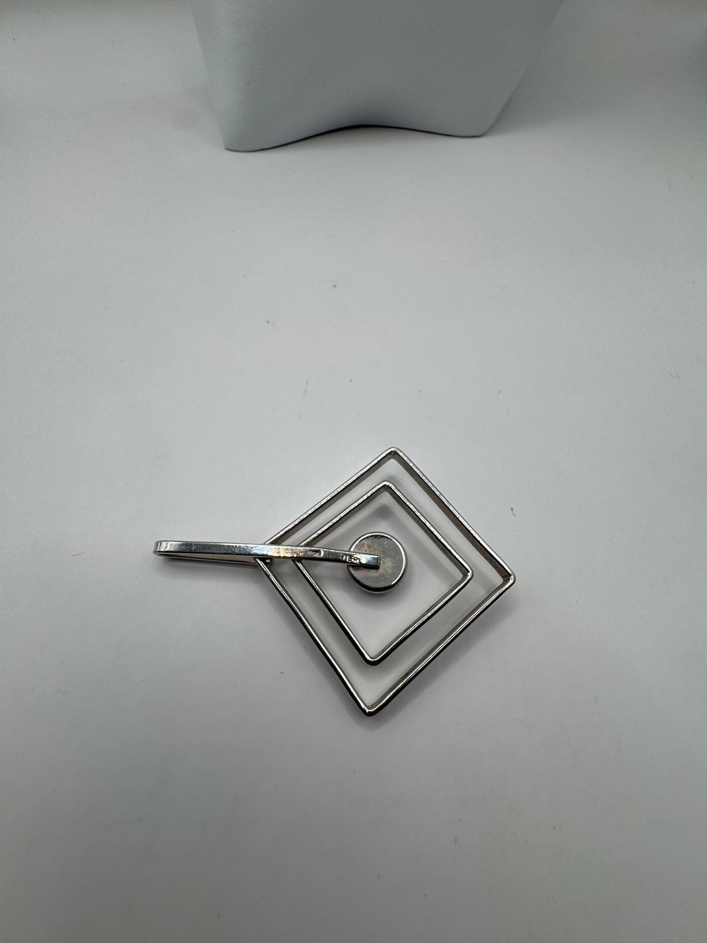 Vintage Large Artisan Sterling Silver Pendant with Amethyst, Rhodium-Plated – Excellent Condition