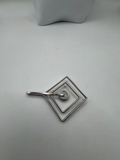 Vintage Large Artisan Sterling Silver Pendant with Amethyst, Rhodium-Plated – Excellent Condition