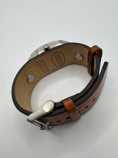 Fossil JR-8130 Women’s Watch – Wide Brown Leather Cuff & Silver-Tone Case