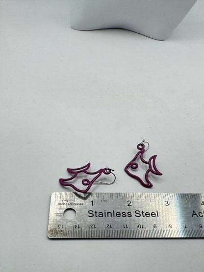 Vintage Purple Abstract Fish Earrings – Minimalist Retro Dangle Earrings
