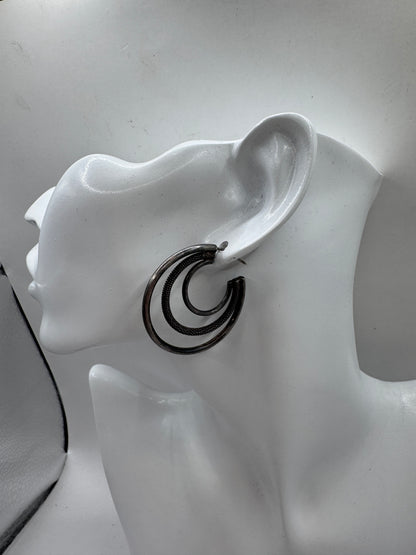 Vintage Heavy Sterling Silver Spiral Hoop Earrings – Excellent Condition