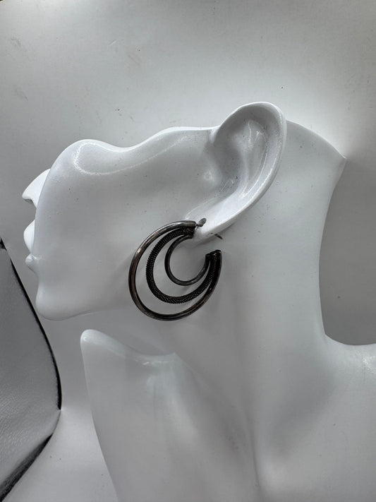 Vintage Heavy Sterling Silver Spiral Hoop Earrings – Excellent Condition