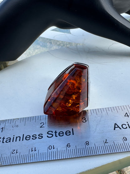 Vintage Massive Baltic Amber Ring Sterling Silver 925 Sz 7.5