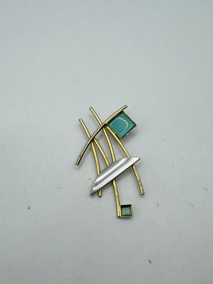 Vintage Large Abstract Gold Tone Pendant – Modernist Geometric Statement Piece 2.5”