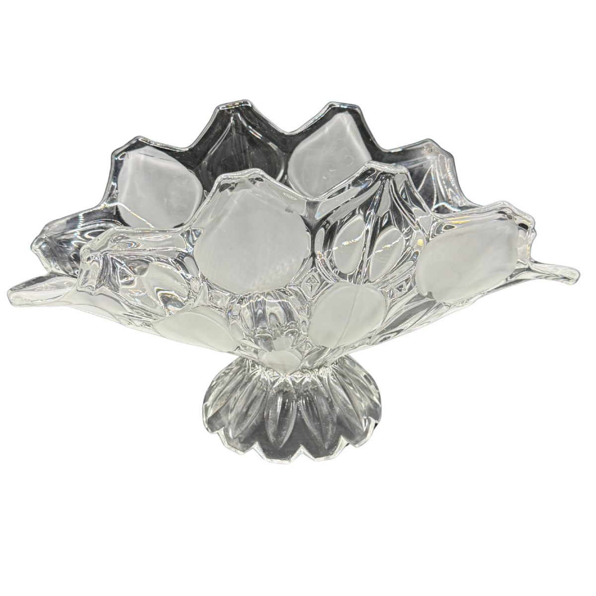 Vintage Bohemia Glass Footed Fruit Bowl – Frosted Crystal Centerpiece Made in Czechoslovakia 13.5”