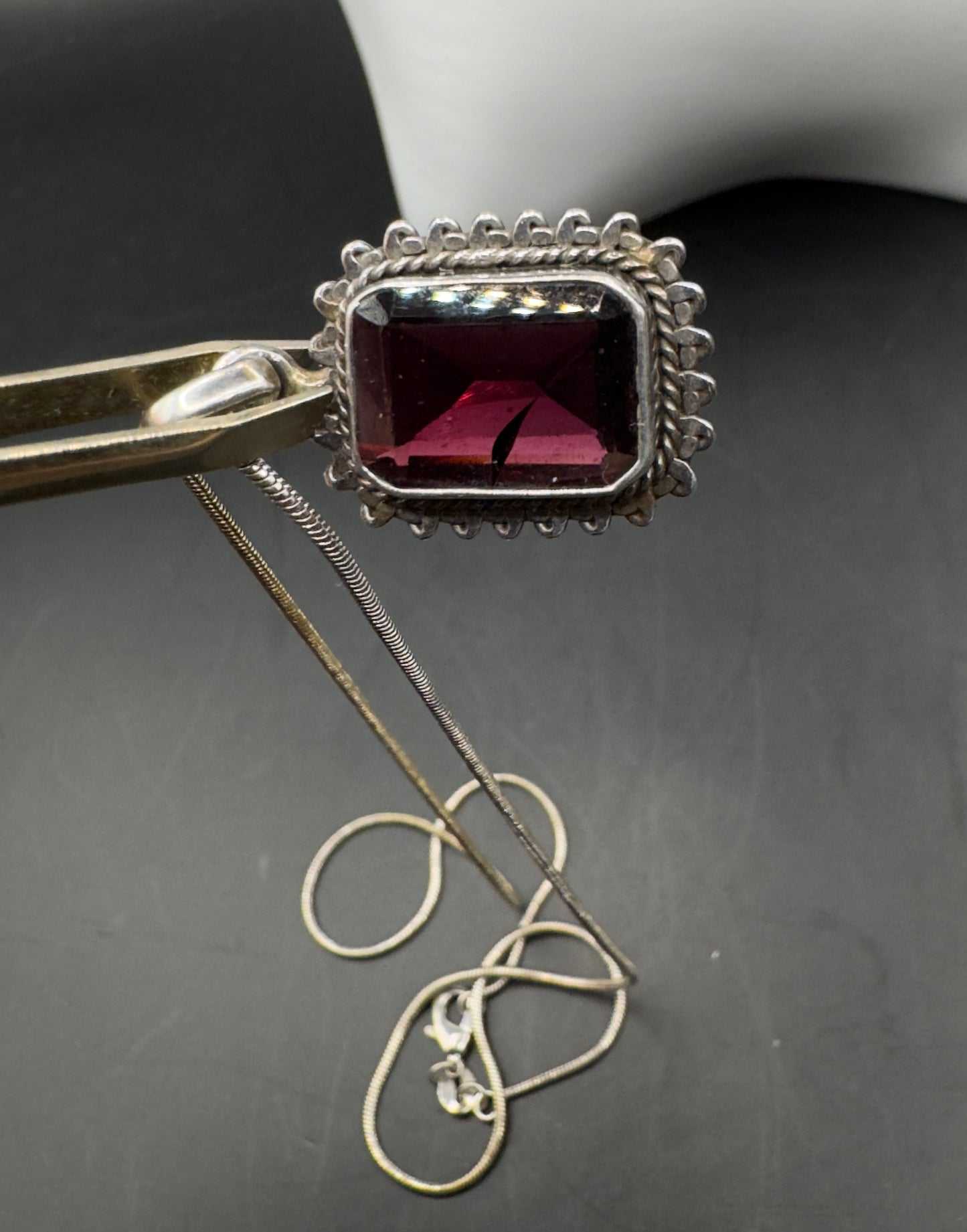 Vintage 925 Silver Ruby Pendant Necklace