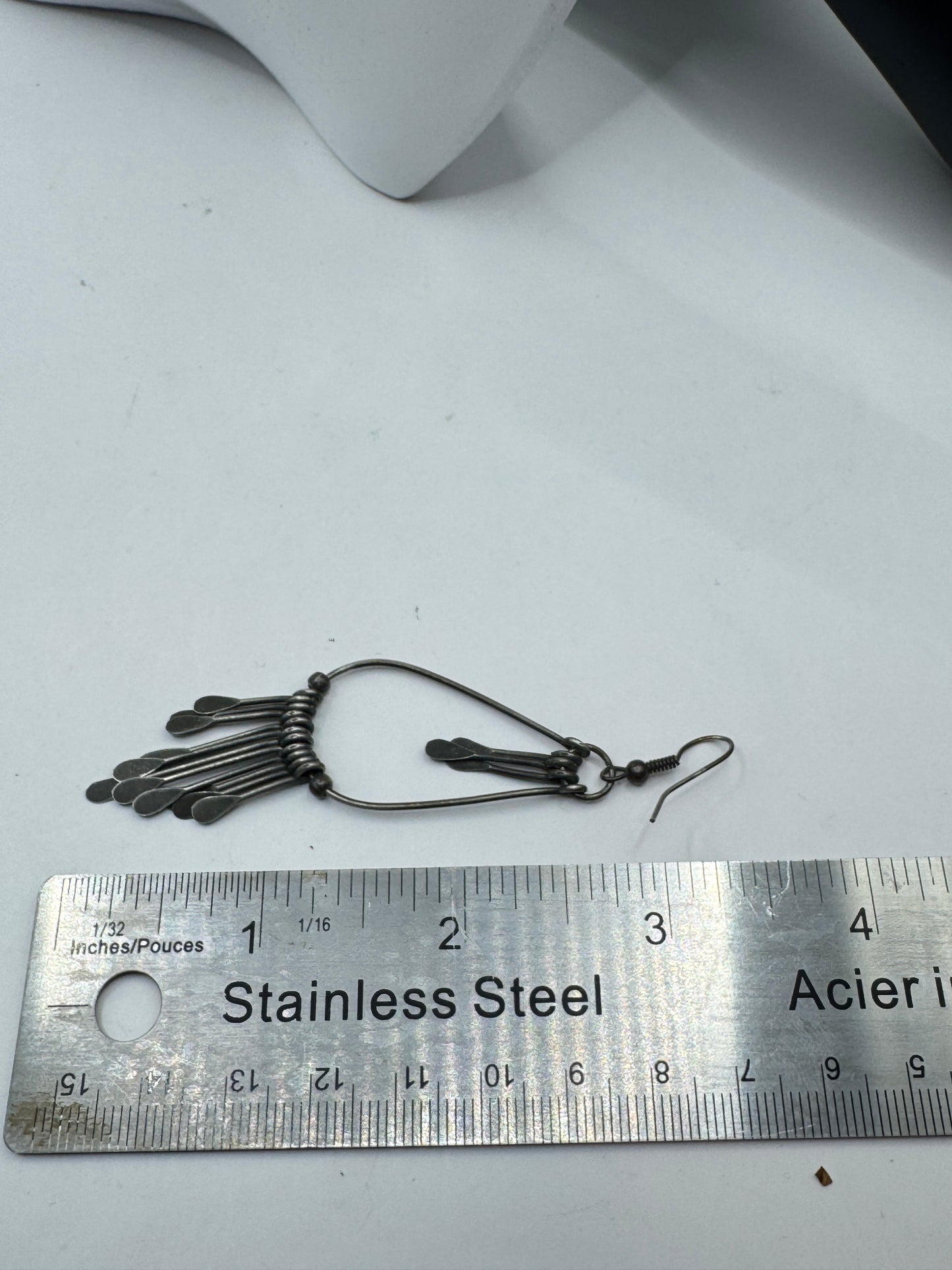 Vintage Silver Tone Dangle Earrings – Fringe Boho Tribal Style, 60s–70s