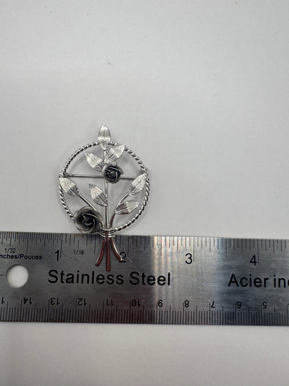 Fine Sterling Silver BOND BOYD Circular Floral Pin Brooch