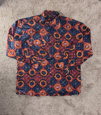 Vintage 1970s STONE Silks Men’s Shirt – 100% Silk, Size XL, Oversized