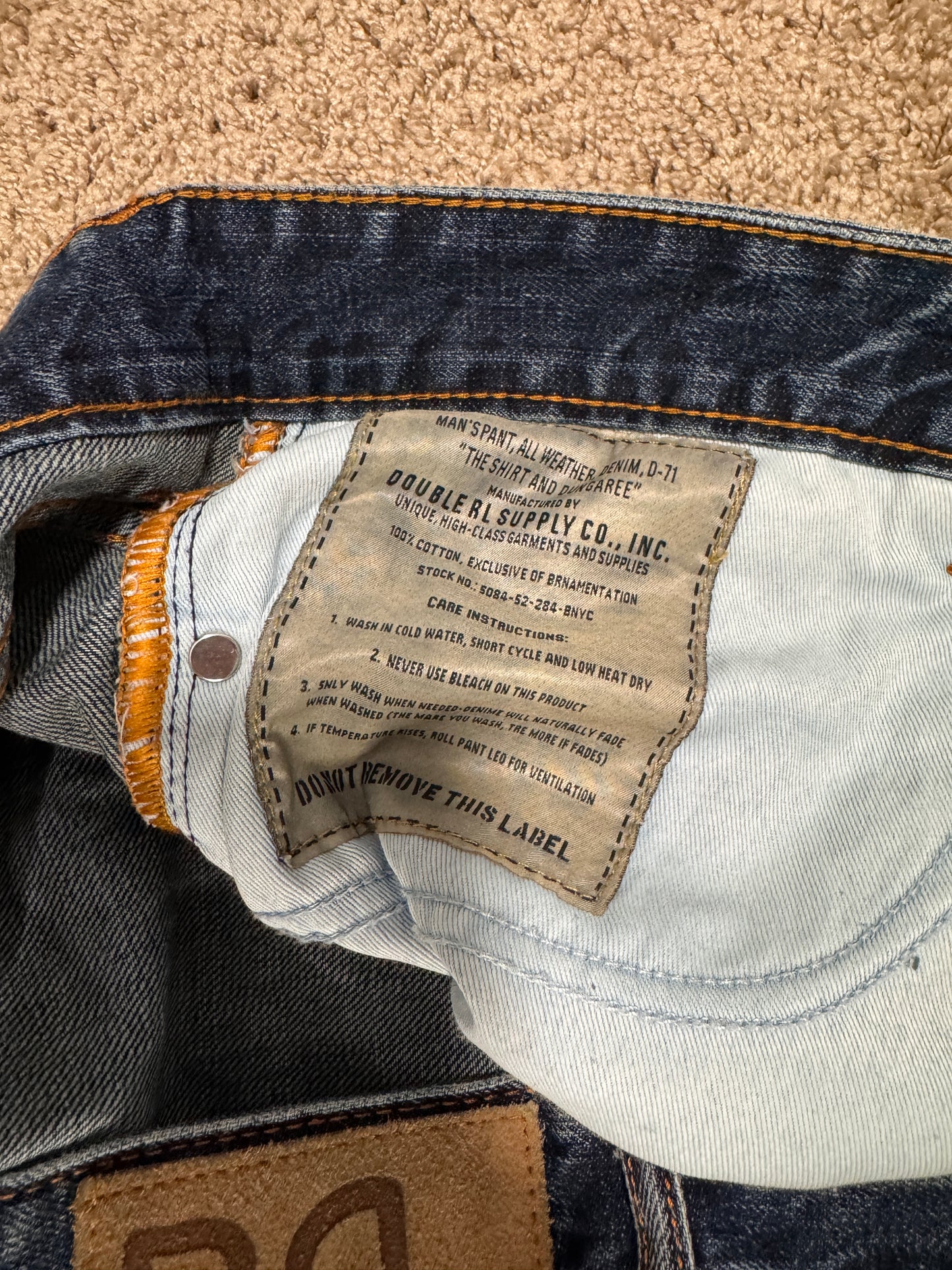 RRL Double RL Vintage Jeans – Size 36/34, Embroidered Pocket, Classic Fit