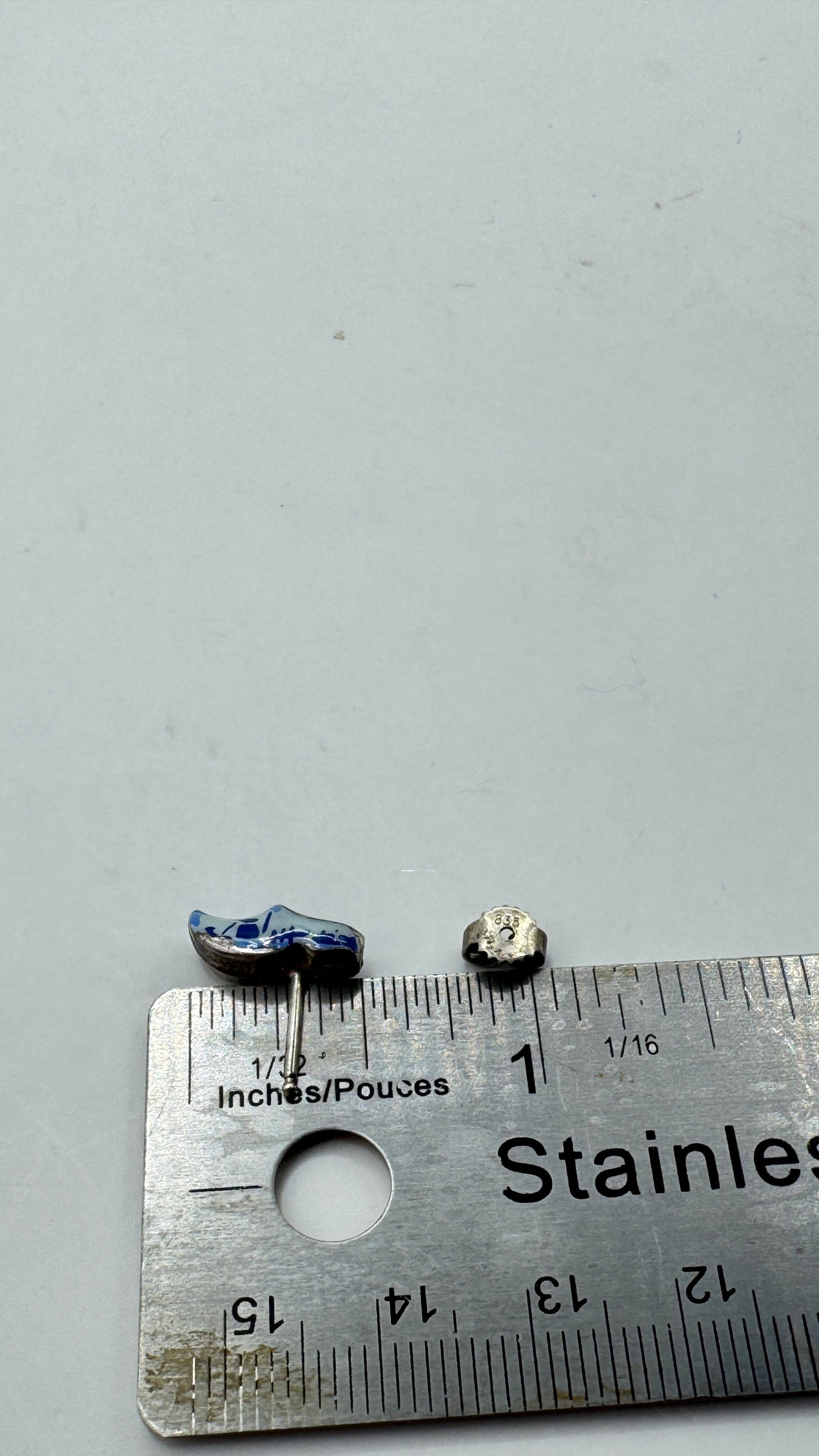 Vintage 835 Silver Dutch Clog Earrings – Blue Enamel Holland Shoe Studs