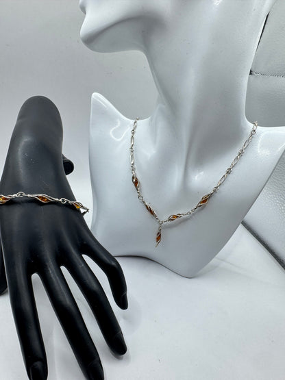 Sterling Silver Amber Necklace and Bracelet Set