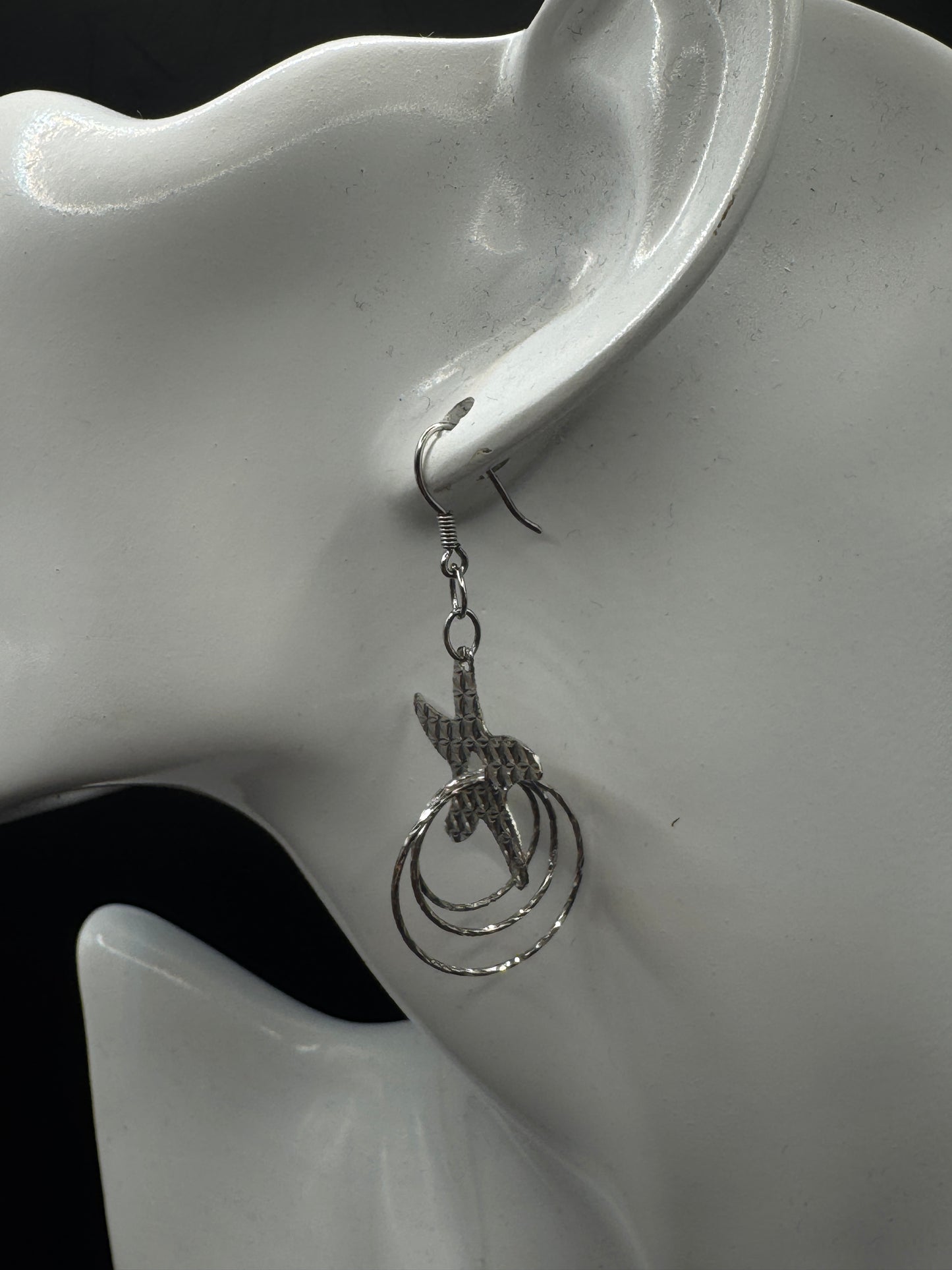 Vintage Sterling Silver Starfish Dangle Earrings – Diamond Cut Textured Hoops
