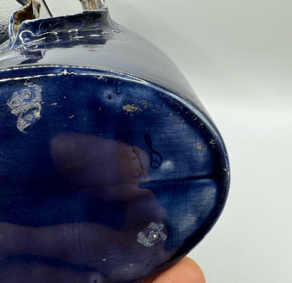 Vintage Porcelain Art Vase, Signed IS – Sculptural Navy Blue, c.1970, 11.5” x 7” x 7.5”