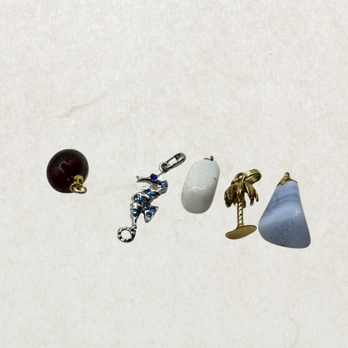 Vintage Pendant Charm Lot – Seahorse Palm Tree Stone & Enamel Charms Set