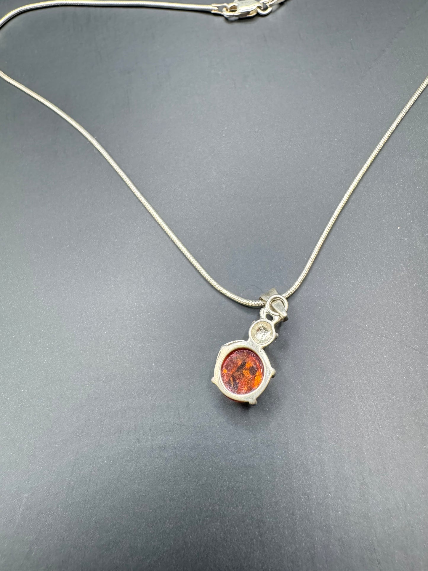 Amber Ladybug Pendant Necklace – 925 Sterling Silver, 15” Chain
