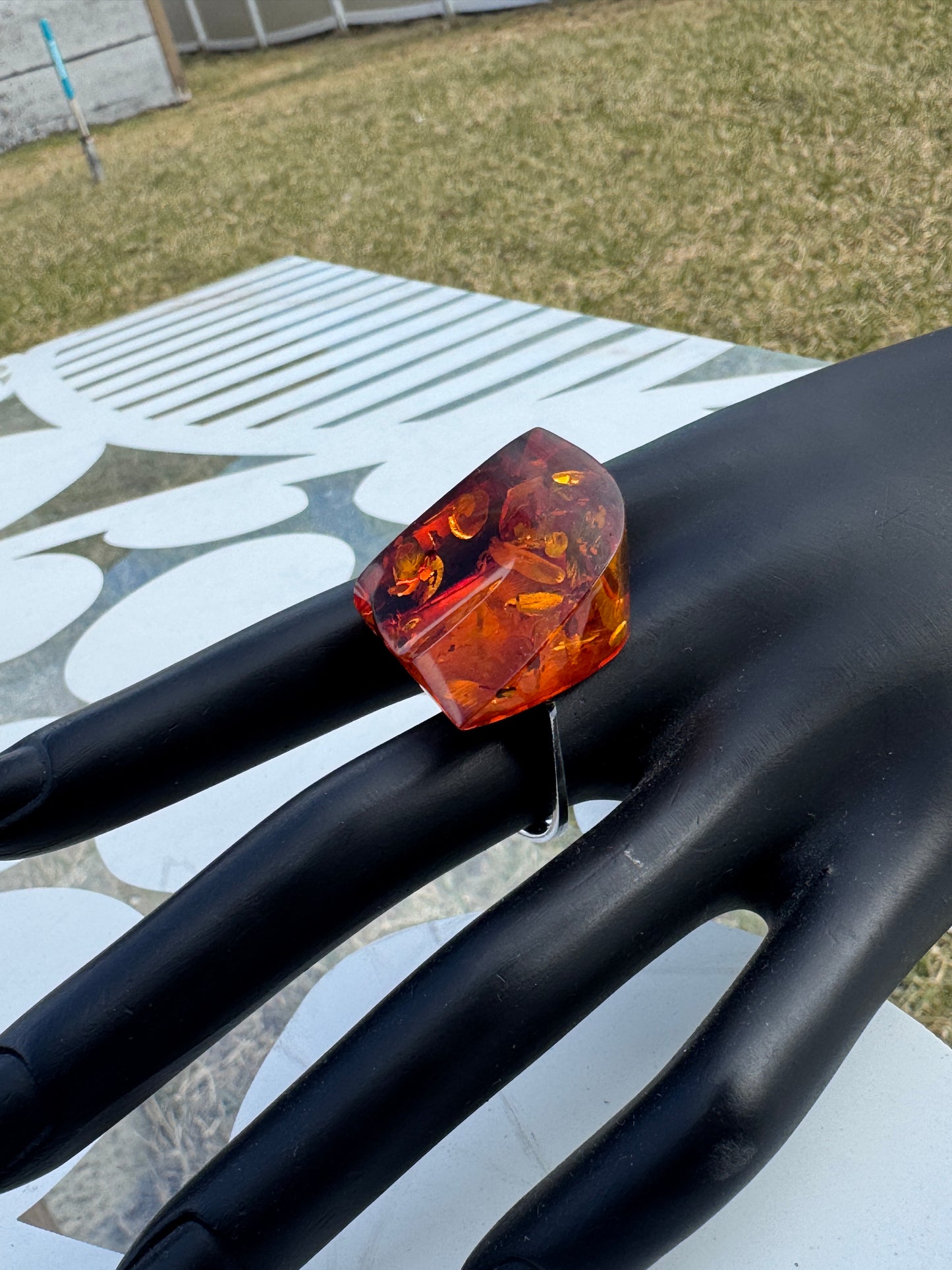 Massive Baltic Amber Ring Vintage Amber Sterling Silver 925 Sz 7.5 Chunky Statement
