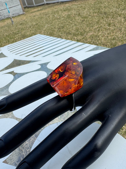Massive Baltic Amber Ring Vintage Amber Sterling Silver 925 Sz 7.5 Chunky Statement