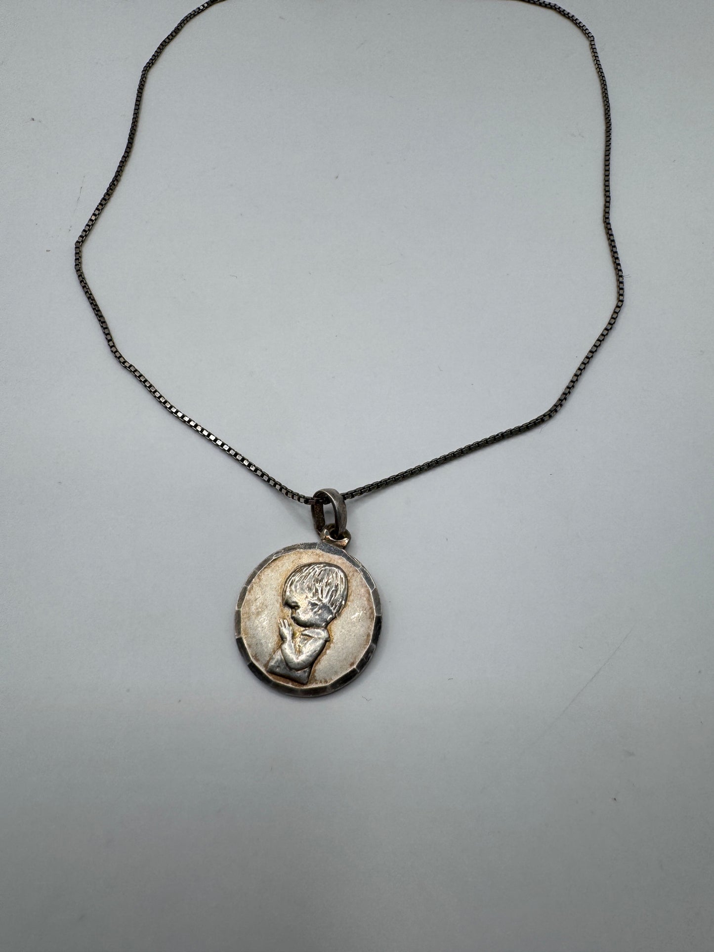 Vintage Sterling Silver Pendant Necklace – 15” Chain, Oval Cameo-Style Medallion