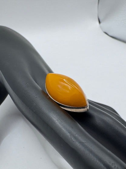 Sterling Silver Ring with Milk Amber, Size 9.5