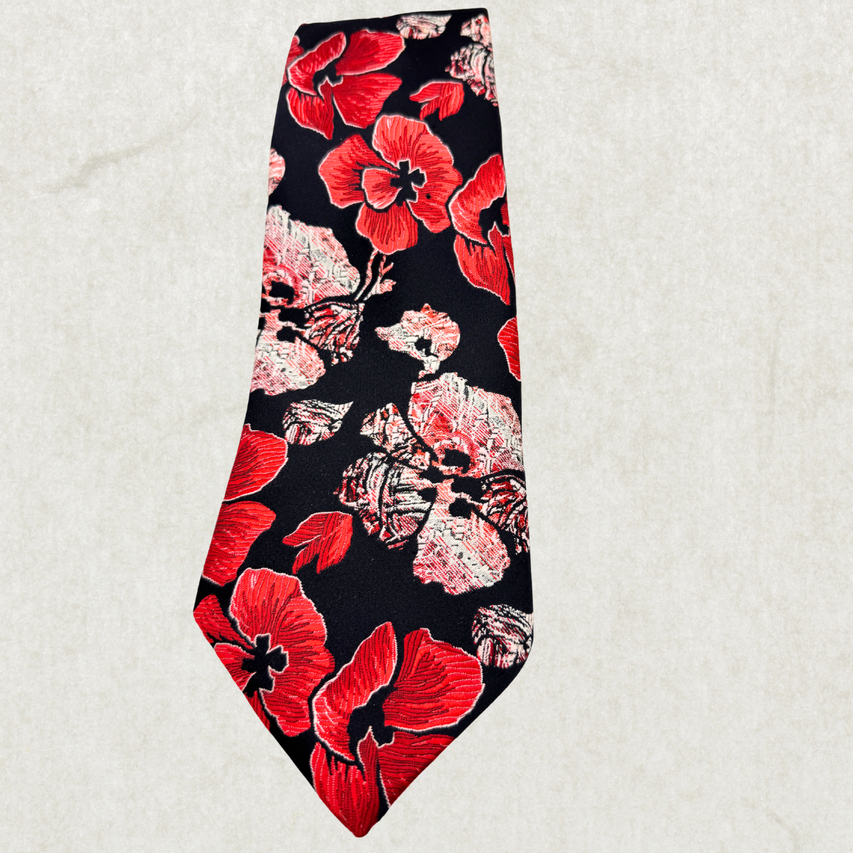 Vintage Louis Feraud Tie – Red Floral Print, 100% Polyester, 56” x 4.5”