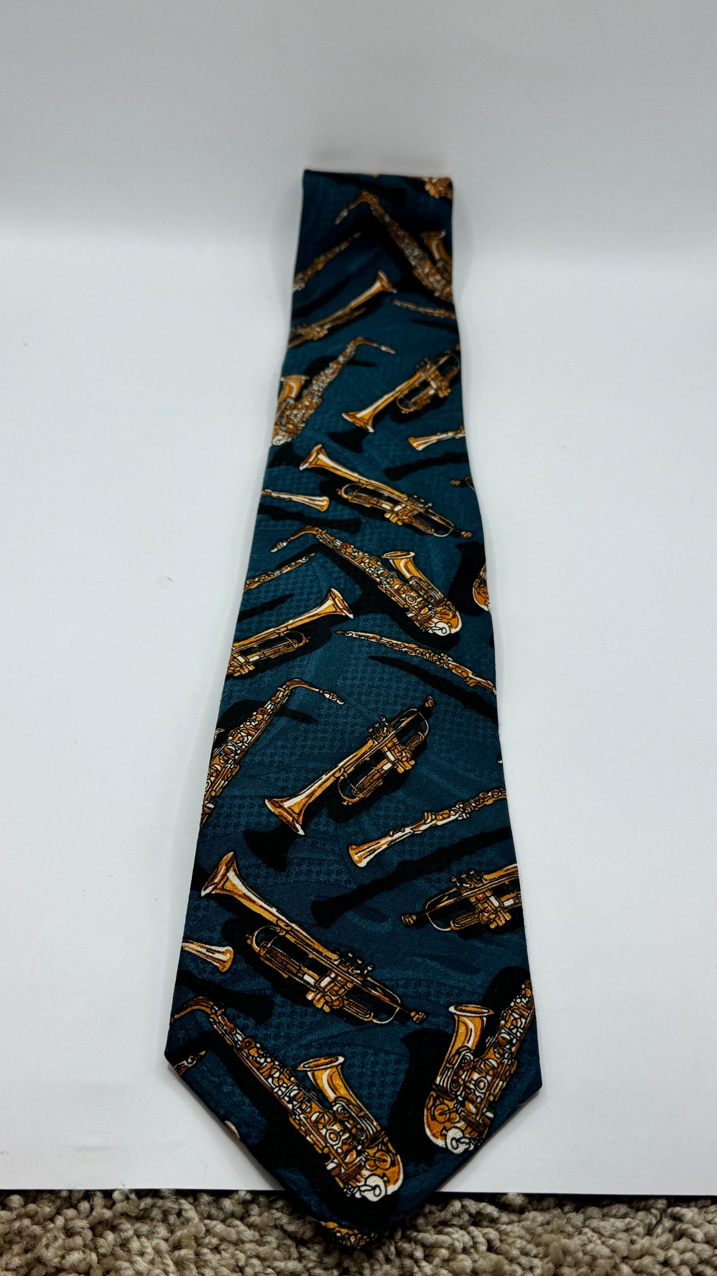 Vintage Protocol Musical Instrument Tie, Blue Novelty Print