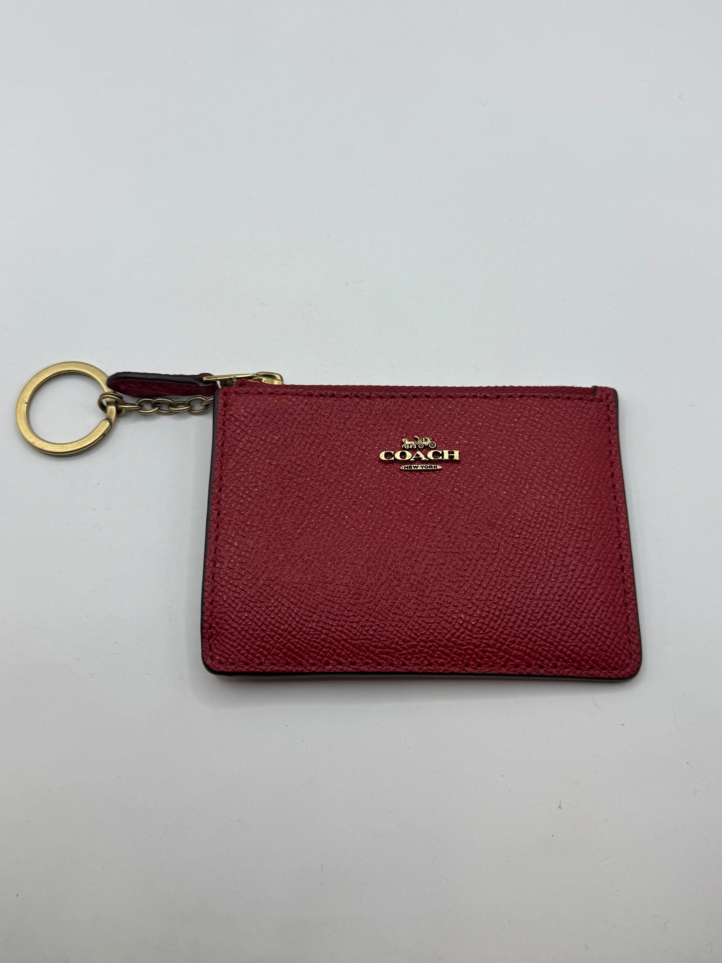 Vintage Coach Red Leather Zip ID Card Case Keychain Wallet – Excellent Condition