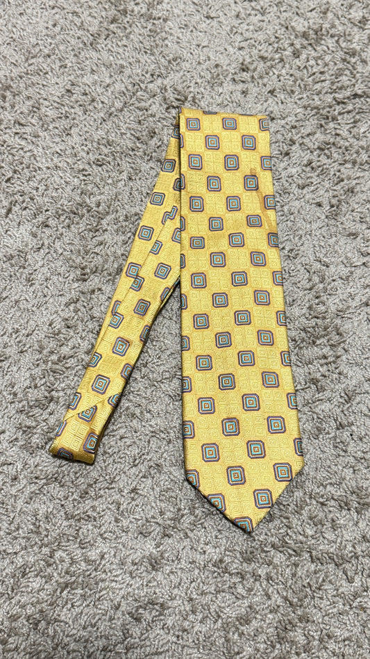 Vintage Robert Talbott Silk Tie – Yellow Geometric Pattern, Made in USA, 100% Silk, 59”
