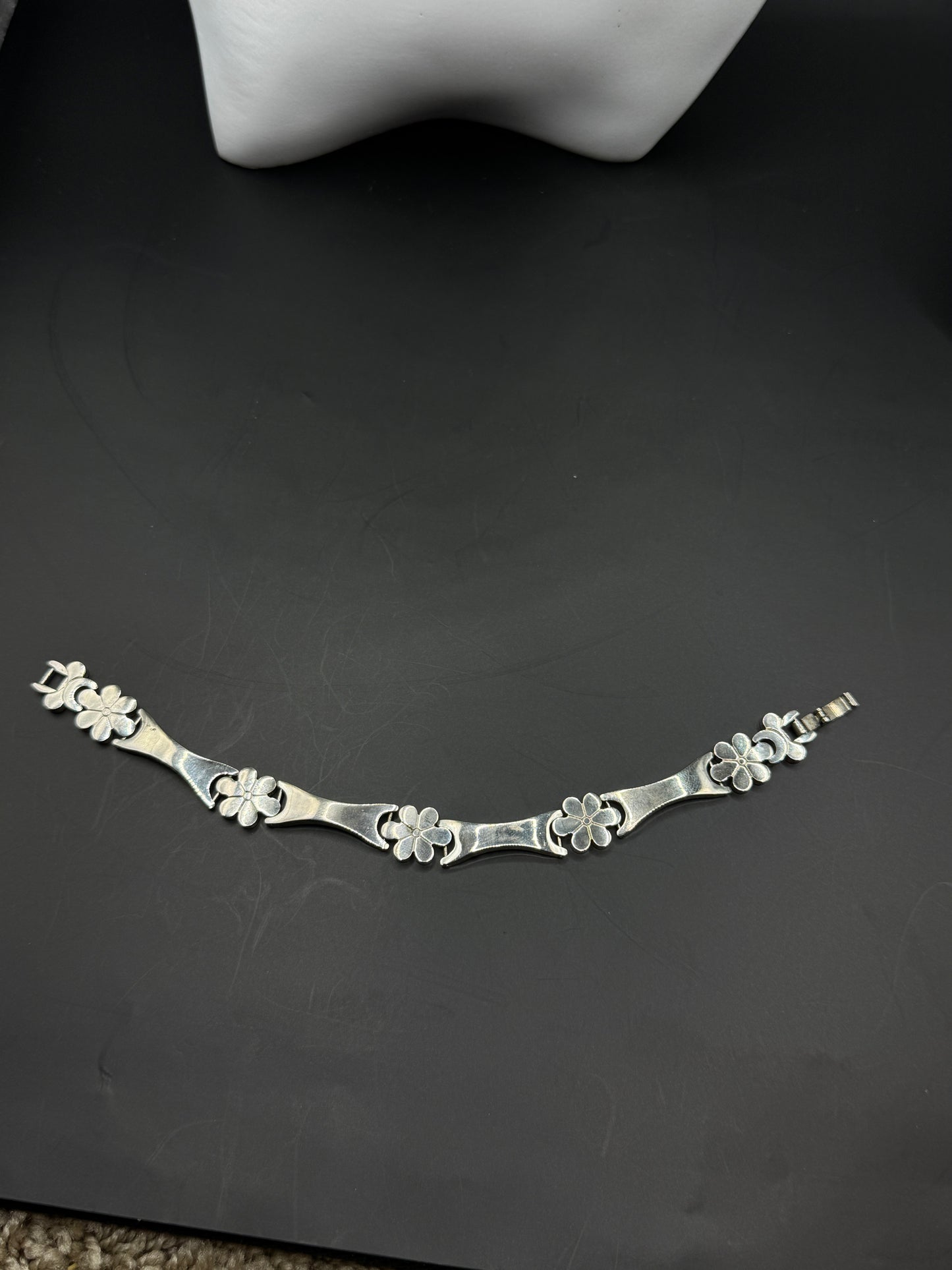 Vintage Mexican Sterling Silver 925 Bracelet – Floral Link Design, Taxco Style, Mid-Century