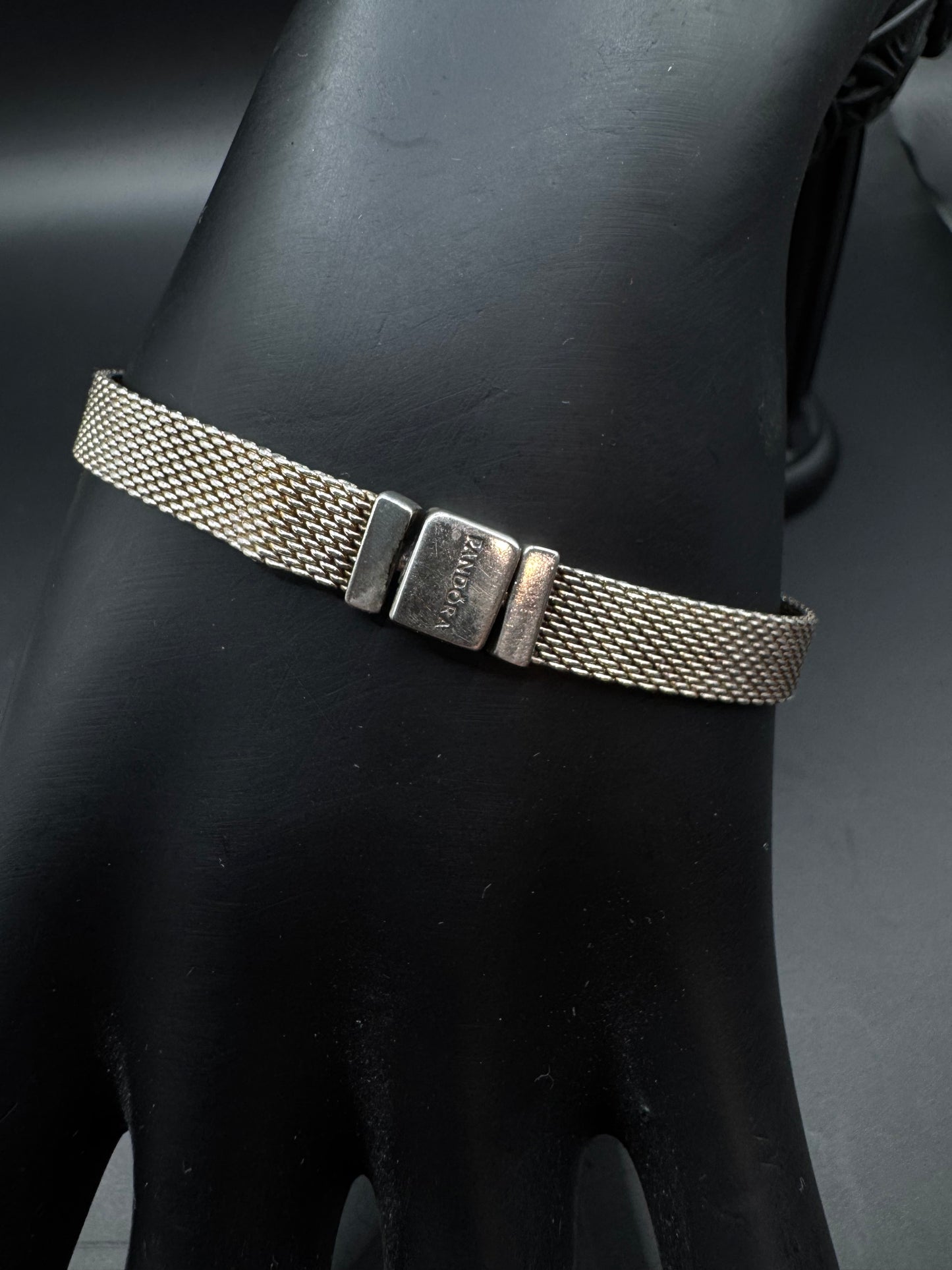 Pandora Reflexions 925 Mesh Bracelet with Pave Circle Charm – 7.5"