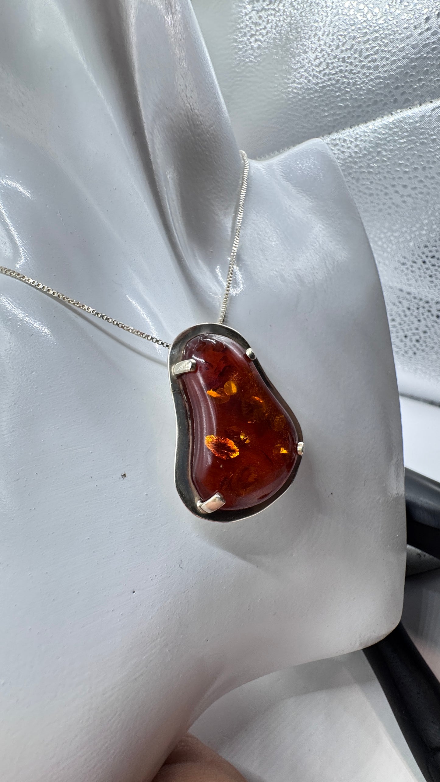 Danish Mogens Godskesen Sterling Silver Baltic Amber Ring and Pendant Set – Signed