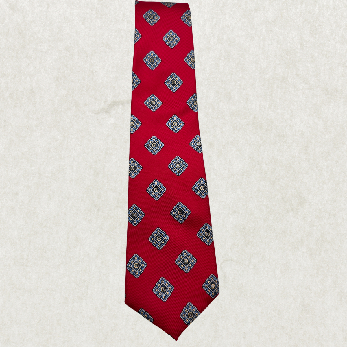 Vintage Leishman Silk Tie – 100% Silk, Red Medallion Pattern