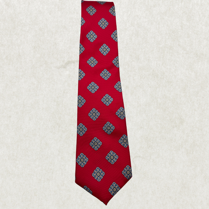Vintage Leishman Silk Tie – 100% Silk, Red Medallion Pattern
