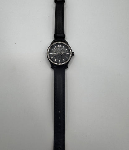 Limited Edition Bulova Harley-Davidson Women’s Watch – Black Leather Strap & Crystal Bezel