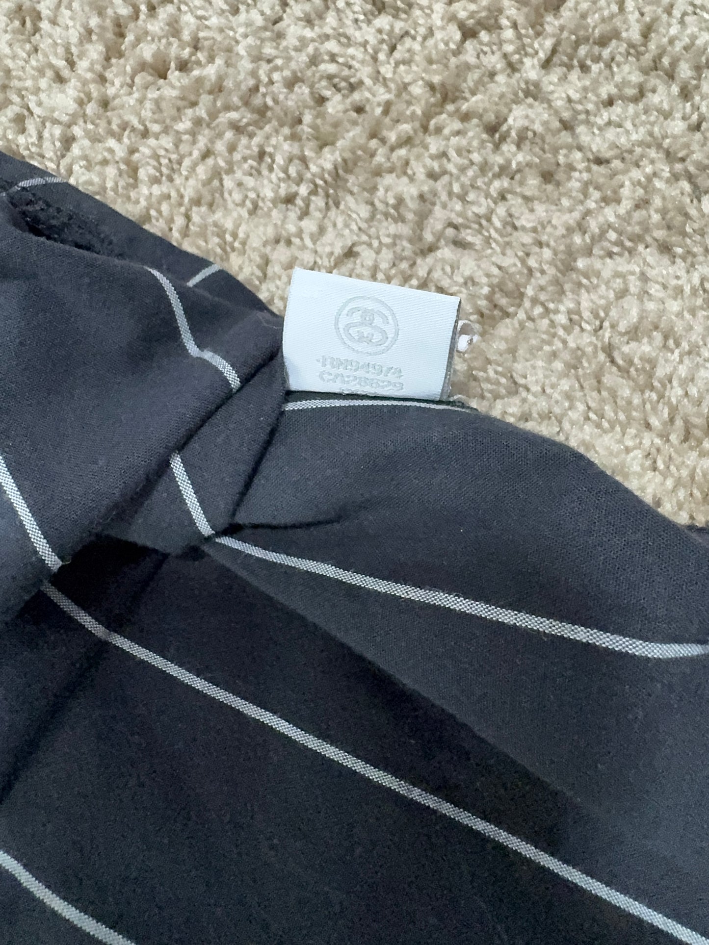 Stüssy Black Pinstripe Baseball Jersey – Stock Logo Embroidered, Rare, Size S