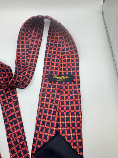 Vintage Brooks Brothers Silk Tie – 100% Silk, Red & Navy Geometric Pattern