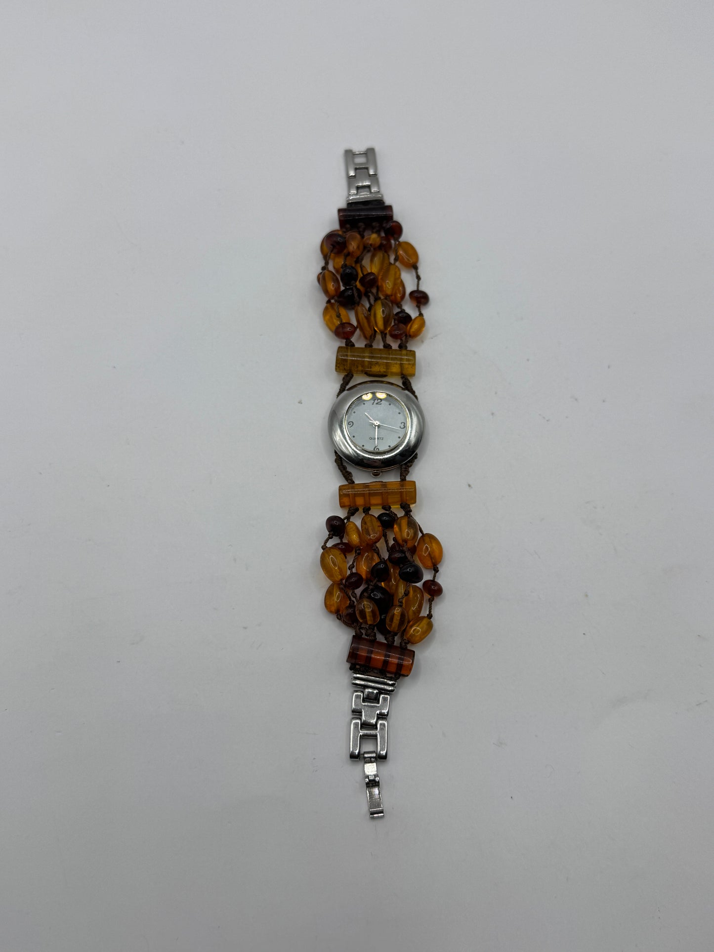 Vintage Baltic Amber Quartz Watch Bracelet Multi Strand Amber Beads 7.5”