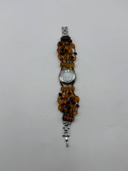 Vintage Baltic Amber Quartz Watch Bracelet Multi Strand Amber Beads 7.5”