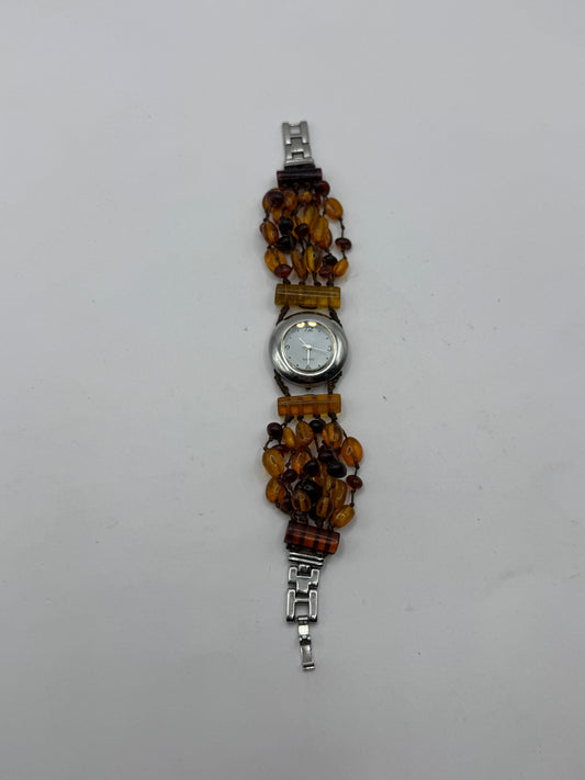 Vintage Baltic Amber Quartz Watch Bracelet Multi Strand Amber Beads 7.5”