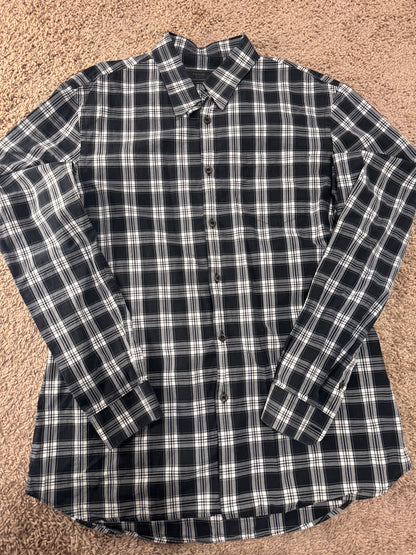 Authentic Prada Men’s Dress Shirt – Size 42 (16 1/2), Navy Plaid, Italian Designer