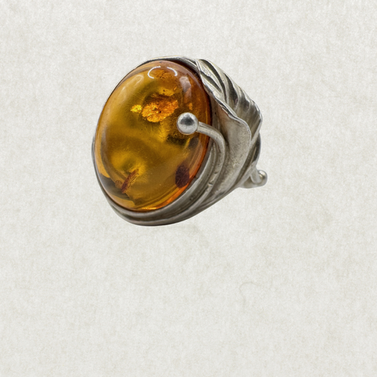 Vintage Sterling Silver Amber Bloom Ring Size 8.5