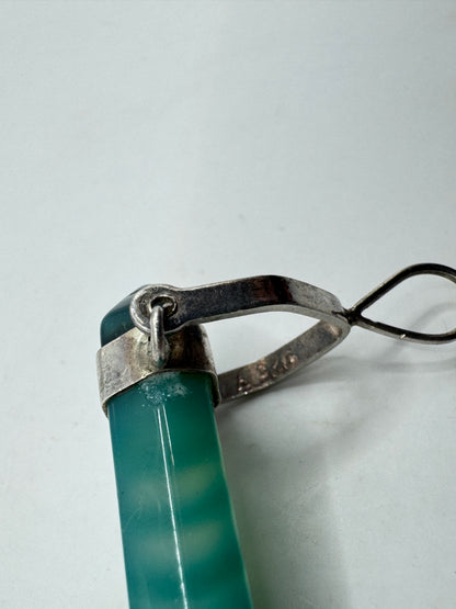 Vintage Sterling Silver Green Banded Agate Crystal Point Pendant – Artisan Gemstone Charm