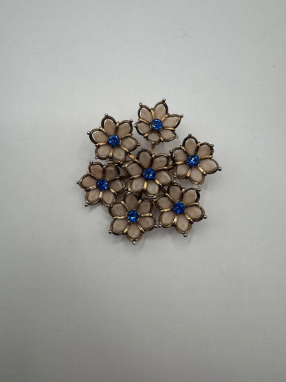 Vintage 1940s–1950s Floral Brooch with Blue Rhinestones