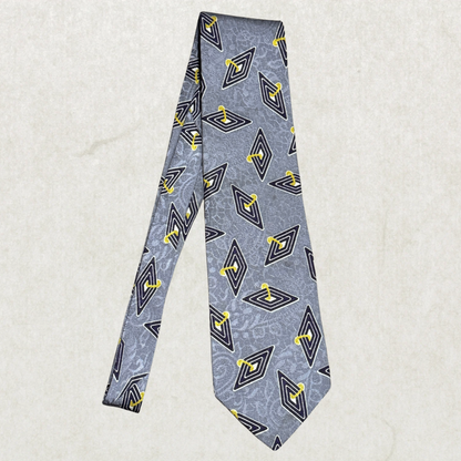 Vintage Eaton Silk Tie – Geometric Diamond Pattern, Gray & Yellow, 100% Silk, 58”