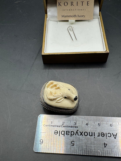 Vintage KORITE Sterling Silver 925 Pendant Brooch – Fossil Mammoth Ivory Deer Carving – CITES Exempt – Large Wildlife Statement Piece – New Old Stock