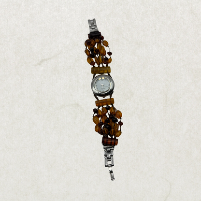 Vintage Baltic Amber Quartz Watch Bracelet Multi Strand Amber Beads 7.5”