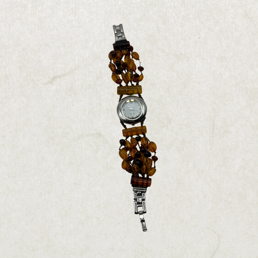 Vintage Baltic Amber Quartz Watch Bracelet Multi Strand Amber Beads 7.5”