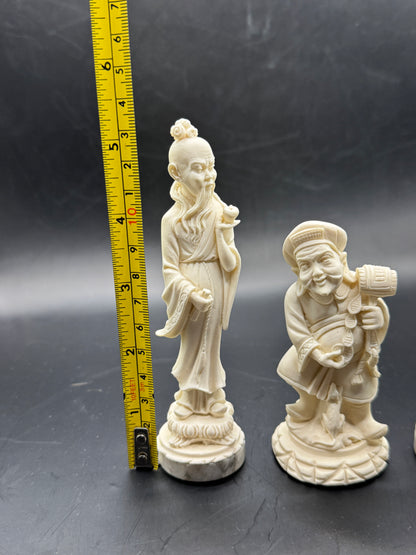 Vintage A. Giannelli Italian Alabaster Oriental Figurines Set of 3 – Signed Sculptures on Marble Bases
