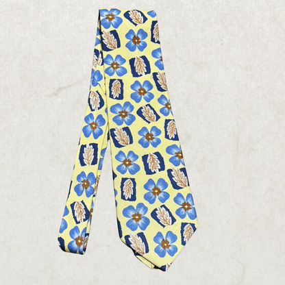 Vintage Stafford Silk Tie – Floral Blue Yellow Pattern, 100% Silk, Made in Italy, 57”